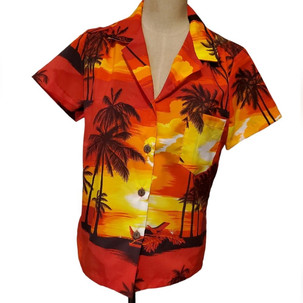 Hawaiian shirt 70s orange women's medium